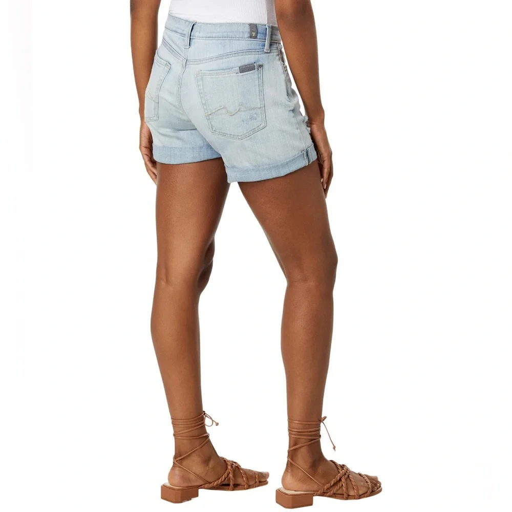 NWT 7 For All Mankind Cuffed Mid Roll Shorts 32 Broken Twill Coco Prive 7FAM - Picture 2 of 11